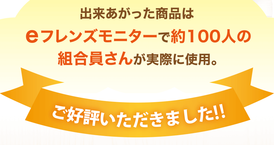 出来あがった商品はｅフレンズモニターで約100人の組合員さんが実際に使用。ご好評いただきました!!
